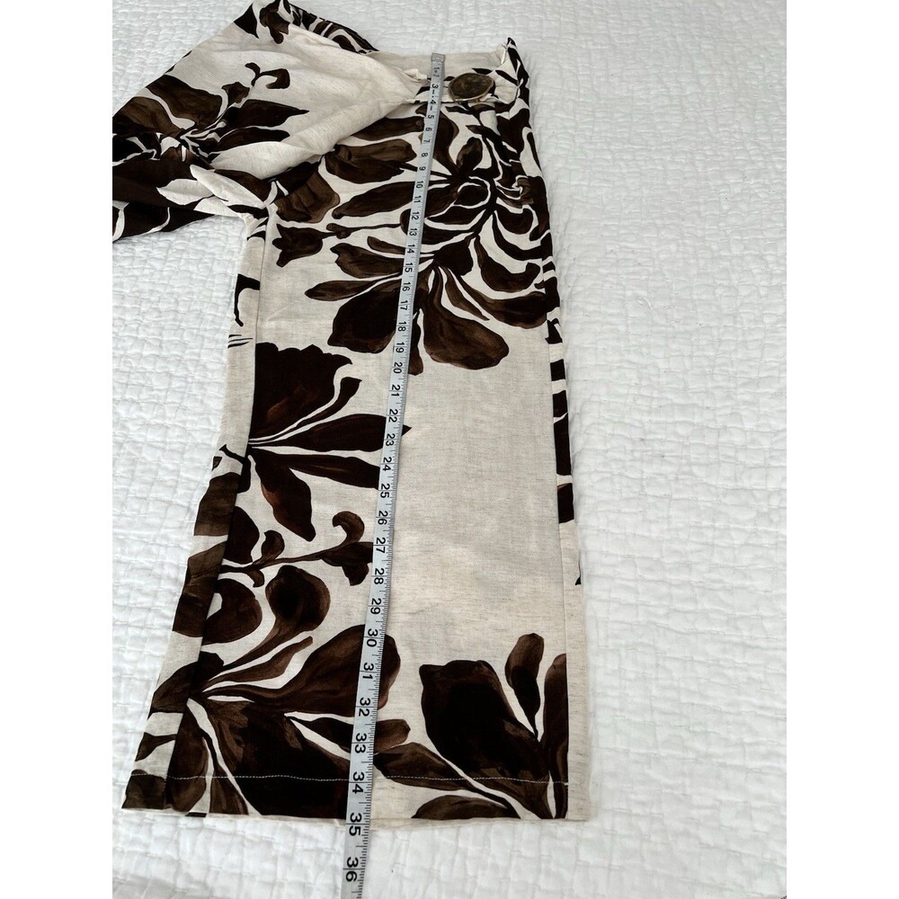 ZARA Brown Linen Floral Print Wrap Pants And Matching Top Small/Medium EUC - Picture 10 of 14